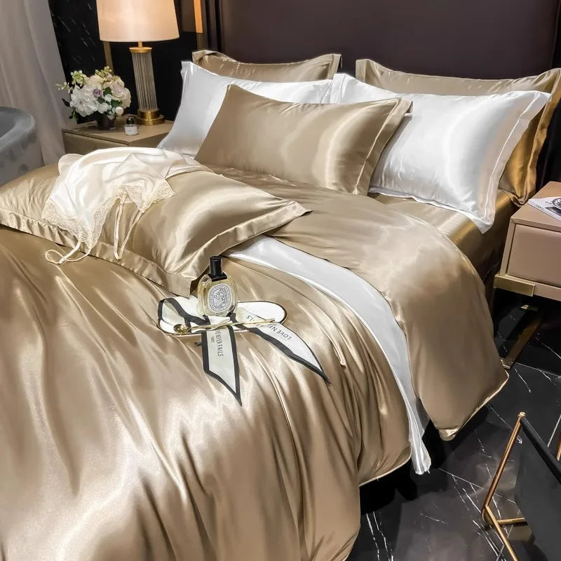 Afralia™ Silk Bedding Set: Mulberry Silk Duvet Set with Fitted Sheet, King or Queen Size