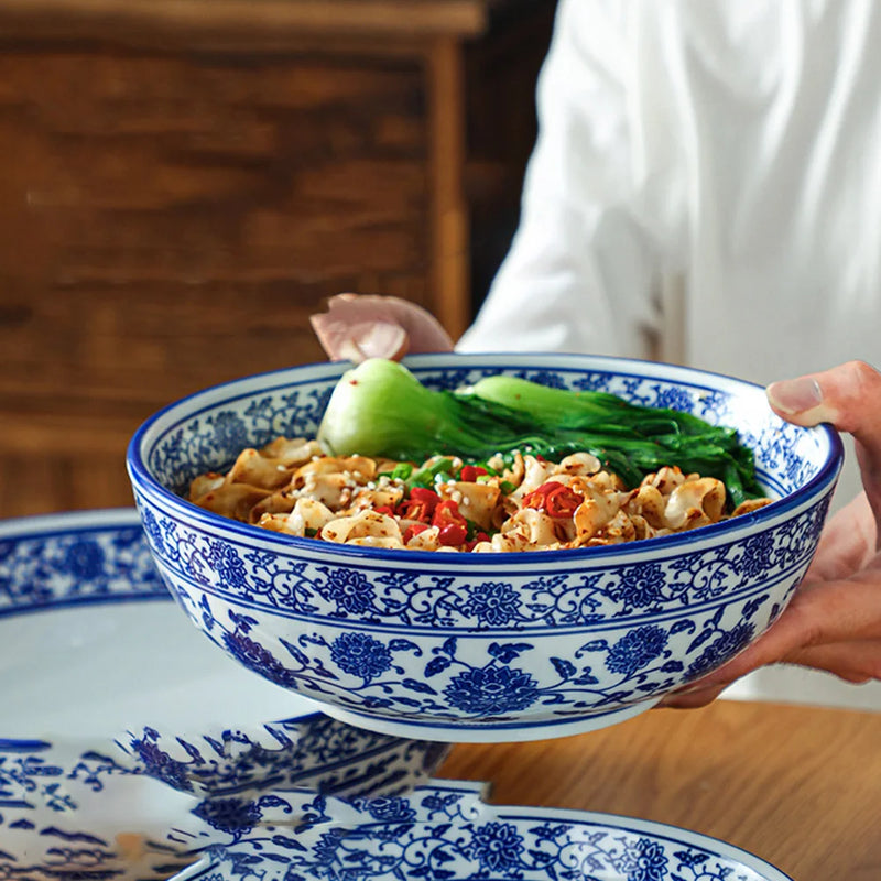 Afralia™ Blue and White Ceramic Soup Bowl - Perfect for Noodles and Soups