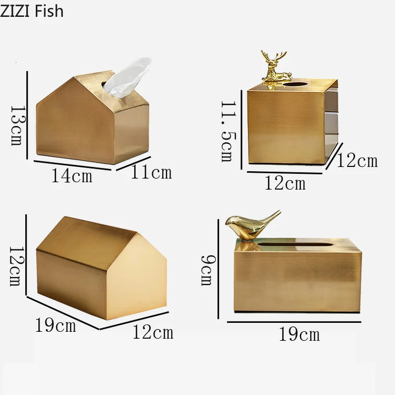 Afralia™ Brass Color Geometric Animal Tissue Box - Luxury Living Room Decor