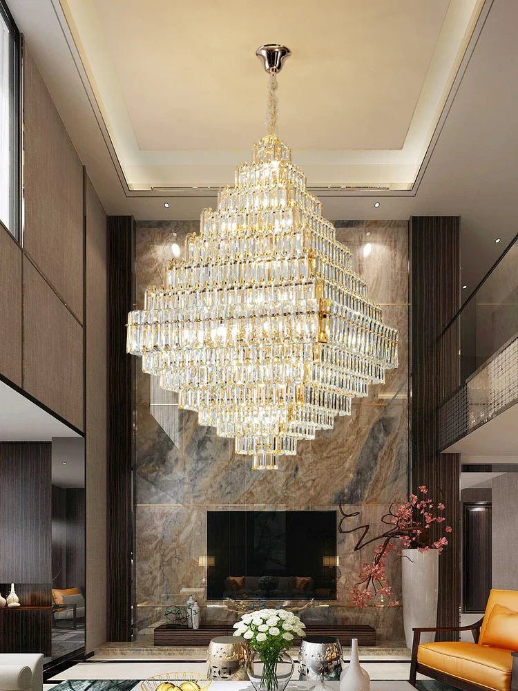 Afralia™ Square Pyramid Crystal Chandelier for Living Room & Hotel Lobby