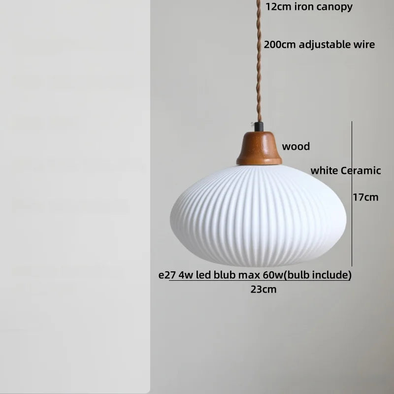 Afralia™ White Ceramic LED Pendant Lamp Copper Modern Wood Nordic Hanging Lights