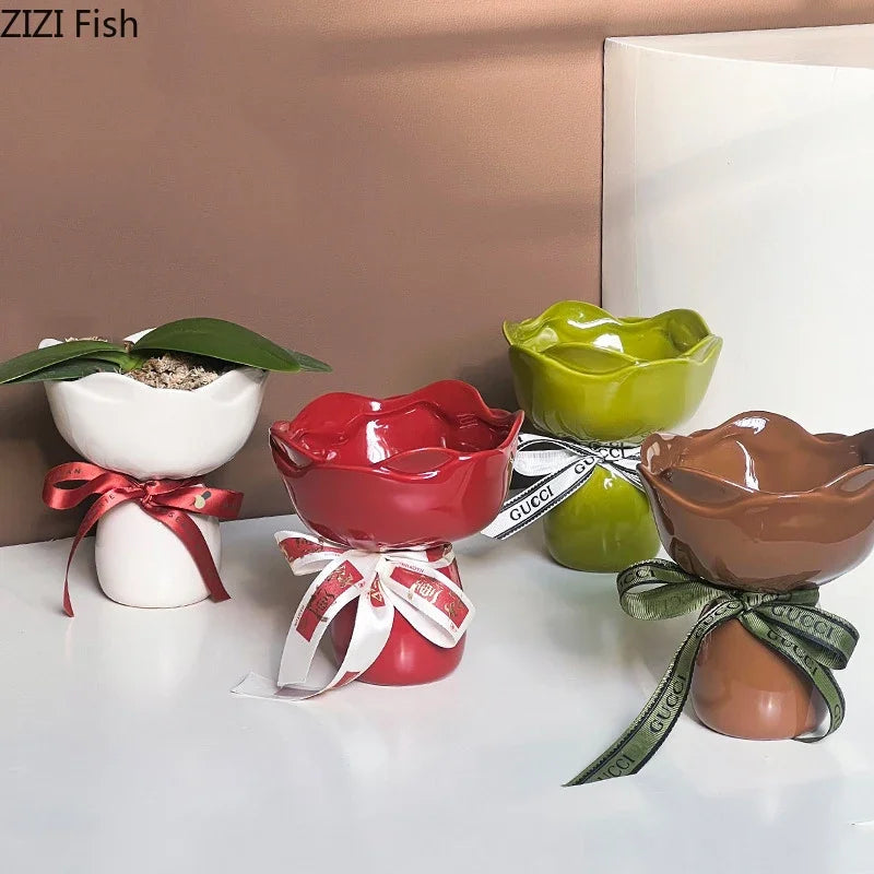 Afralia™ Rose Ceramic Vase Desk Decoration for Aesthetic Room Decor