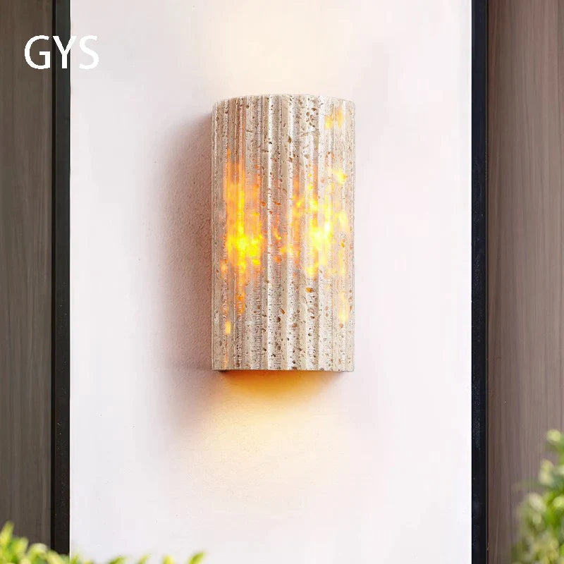 Afralia™ Yellow Travertine Outdoor Wall Lamp, Retro Atmosphere Light for Garden, Staircase, Balcony