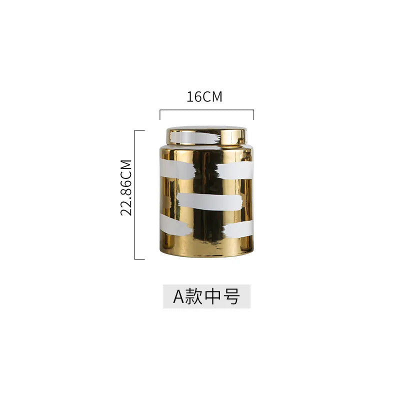 Afralia Golden Ceramic General's Jar for Home Decor & Storage