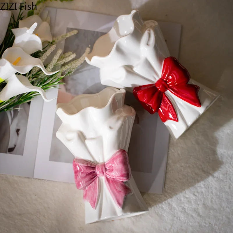 Afralia™ Bowknot Ceramic Vase for Charming Flower Arrangements
