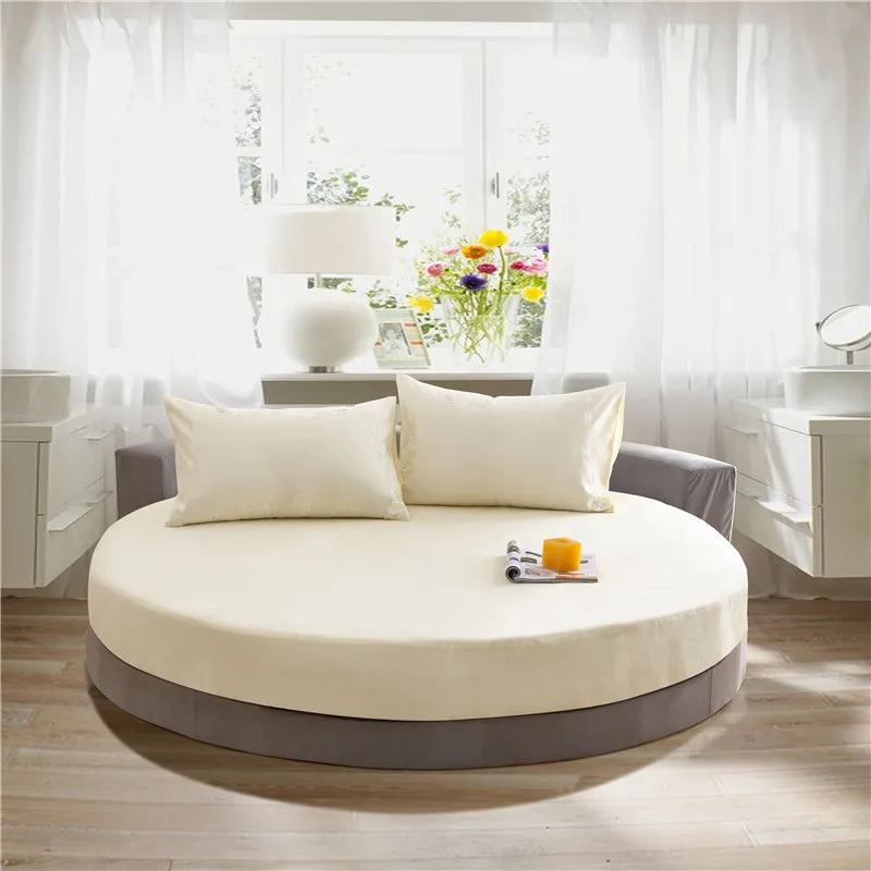 Afralia™ Cotton Round Fitted Bed Sheet Set with Pillowcases