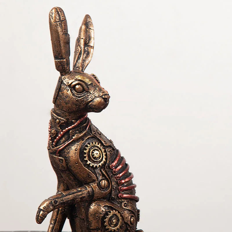 Afralia™ Resin Rabbit Steampunk Metal Animal Figurine Mechanical Home Office Decor