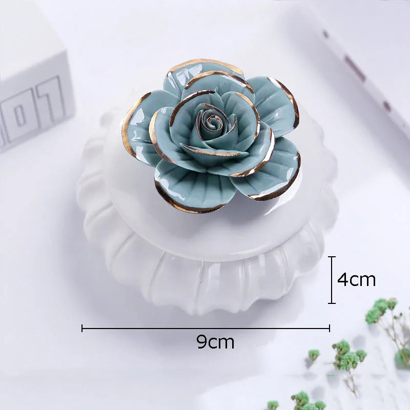Afralia™ Rose Flower Ceramic Tea Canister Candy Pot Storage Jar