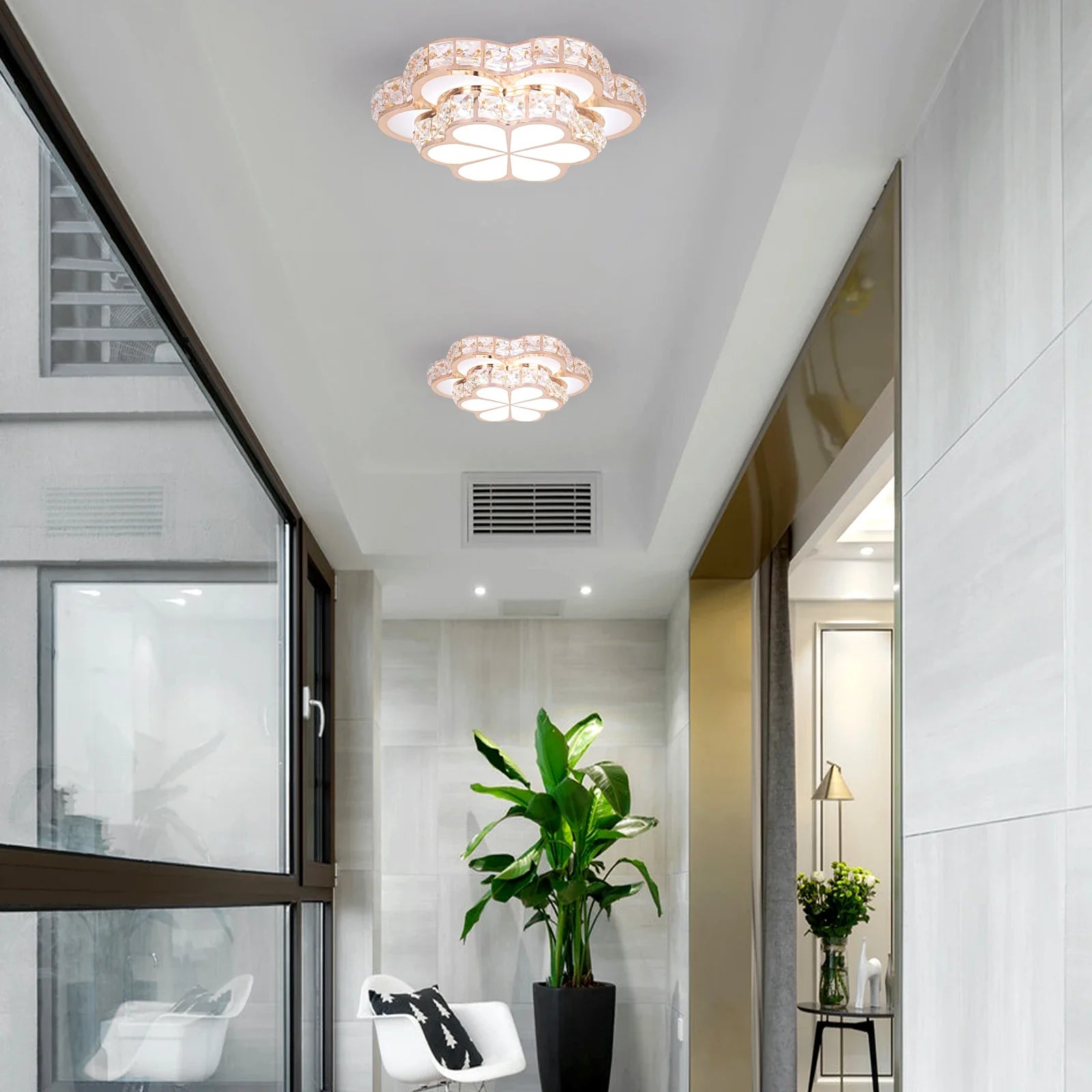 Afralia™ Flower Crystal LED Ceiling Lamp Chandelier Light for Home Hotel Living Room