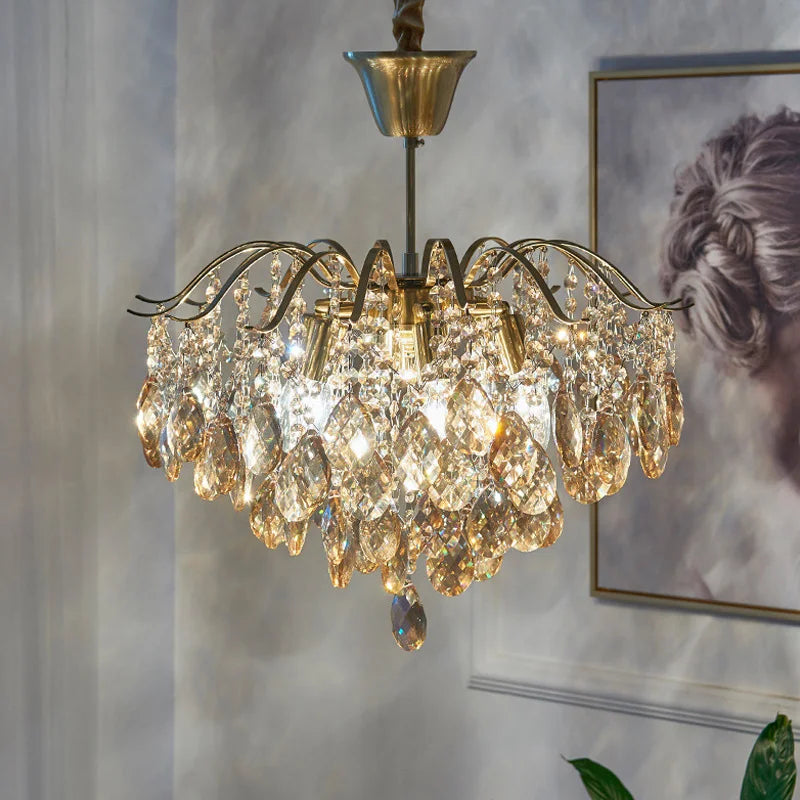 Afralia™ French Crystal Pendant Chandelier Ceiling Light for Living Room Dining Table