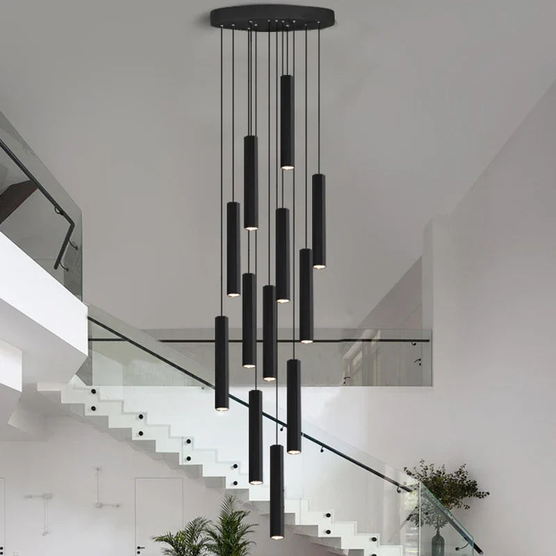 Afralia™ LED Crystal Staircase Chandelier: Nordic Black Indoor Lighting Fixture with Long Hanging Lamp