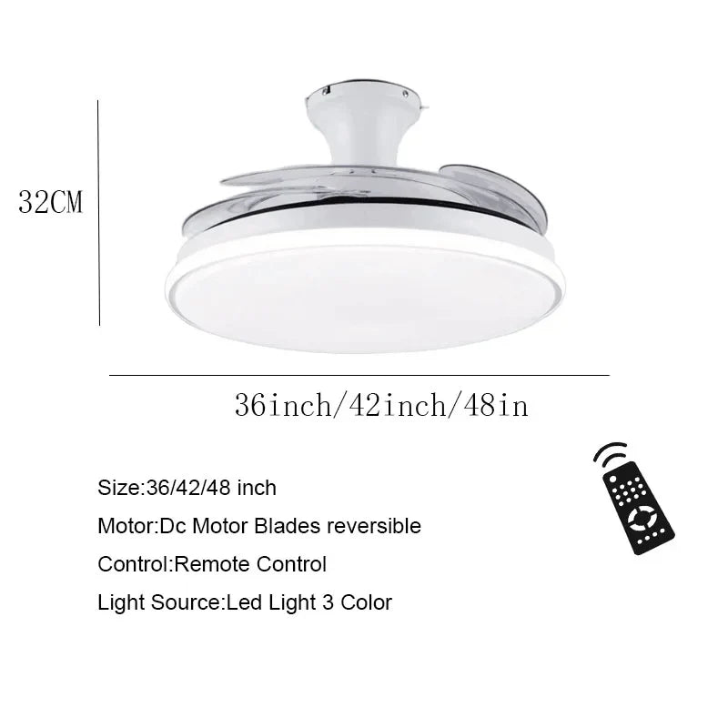 Afralia™ Smart Ceiling Fan Light with Remote Control, LED Chandelier, Invisible Fan, DC Motor