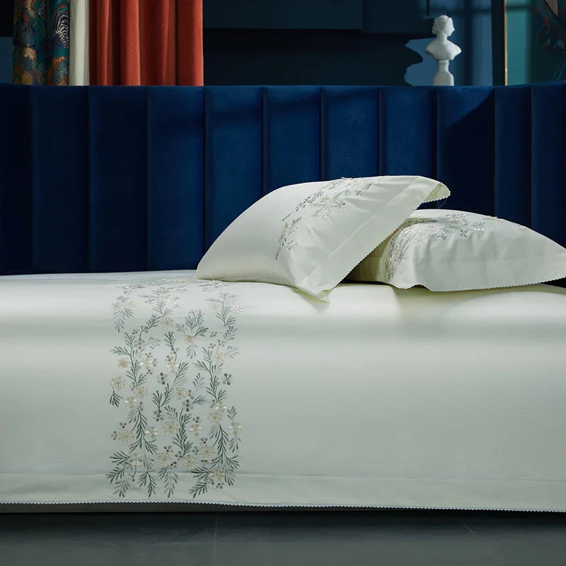 Afralia™ Luxury Floral Embroidered Bedding Set, Egyptian Cotton, Queen/King Sizes, Duvet Cover, Sheet, Pillowcases