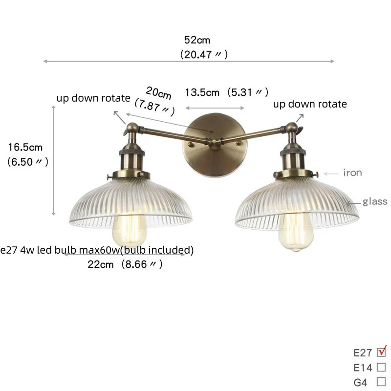 Afralia™ Vintage 2-Head Clear Glass Wall Lamp