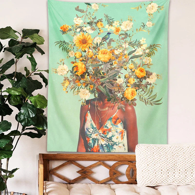 Psychedelic Girl Tapestry Wall Hanging for Bedroom Decor - Afralia™ Green Plant Aesthetics