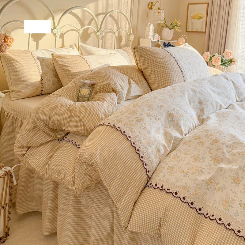 Afralia™ Floral Embroidery Lace Bedding Set Full Double Size Skin Friendly Cotton