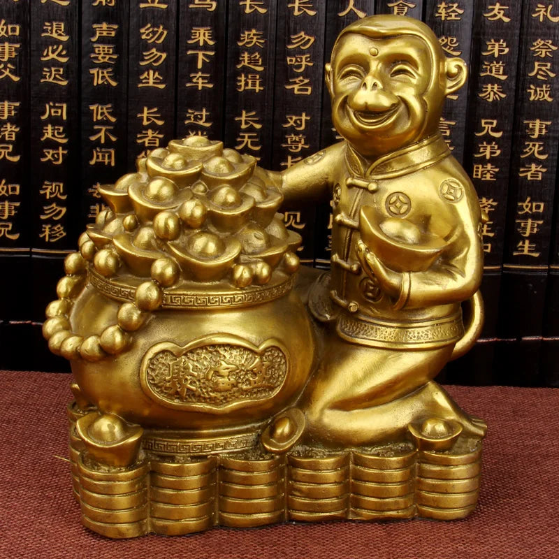 Afralia™ Brass Copper Monkey Cornucopia: Lucky Wealth Feng Shui Home Decoration