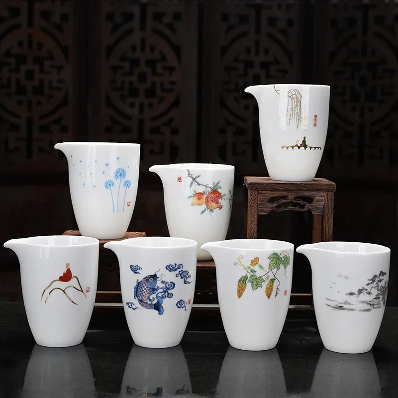 Afralia™ Hand-painted Porcelain Tea Set: Teapot, Fair Cup, Gongdao Mug, Kung Fu Tea cup