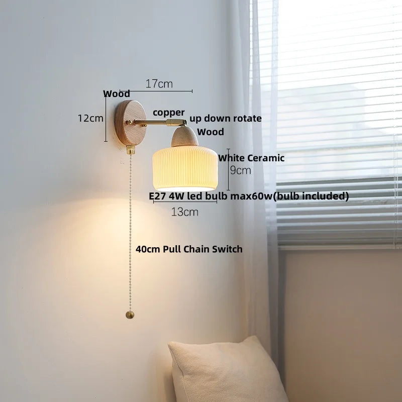 Afralia™ White Ceramic Wood Wall Lamp Sconce for Coffee Balcony Stair Light Fixtures