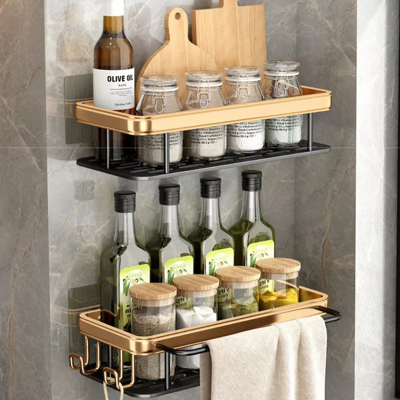 Afralia™ Aluminum Corner Bathroom Shelf with Towel Holder