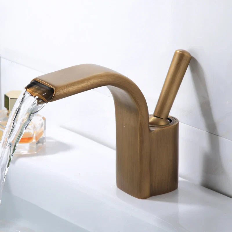 Afralia™ Black Brass Waterfall Basin Faucet, Single Hole Hot Cold Sink Mixer Tap