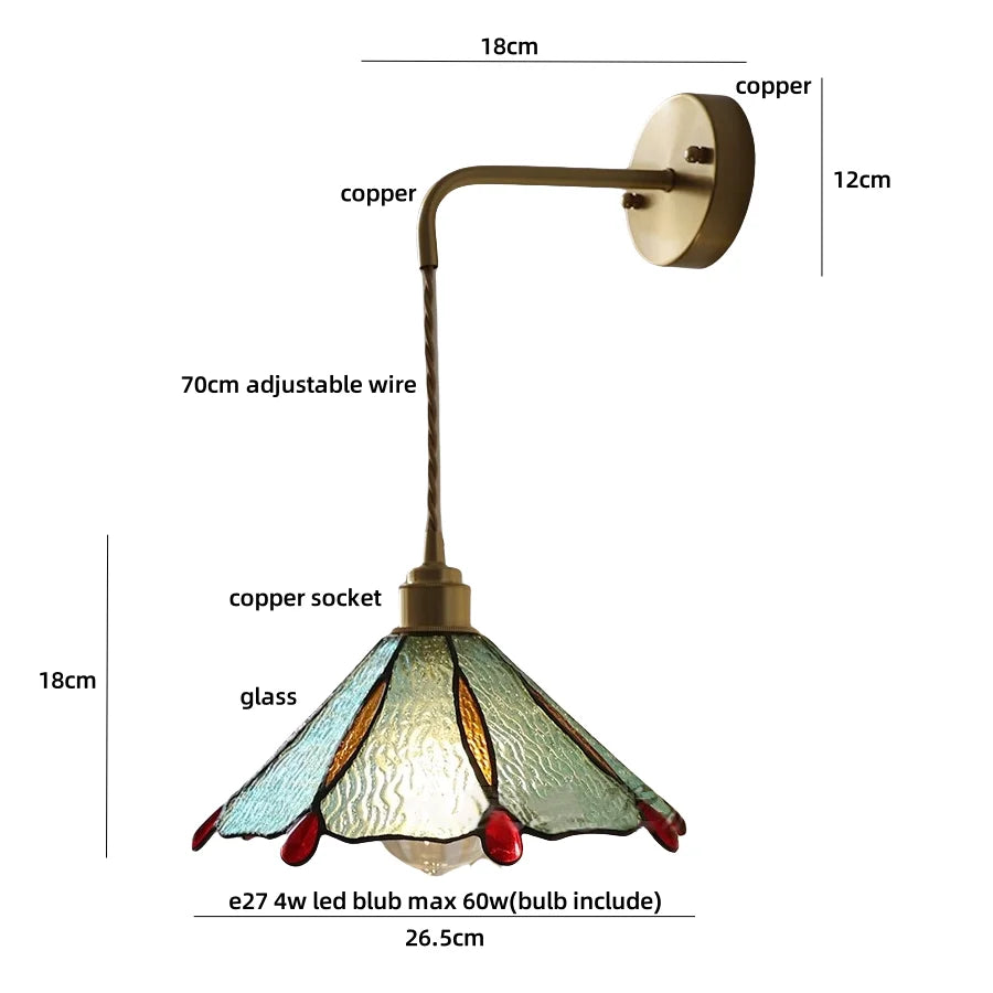 Afralia™ Tiffany Glass Adjustable LED Wall Sconce with Pull Chain Switch