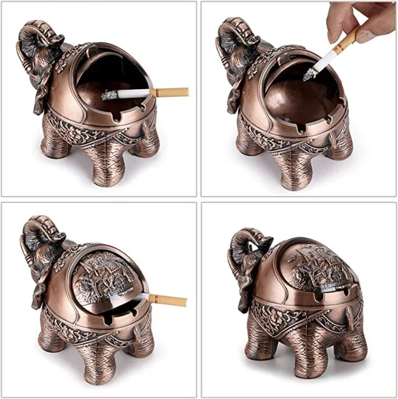 Afralia™ Elephant Shaped Windproof Ashtray with Lid for Home and Office