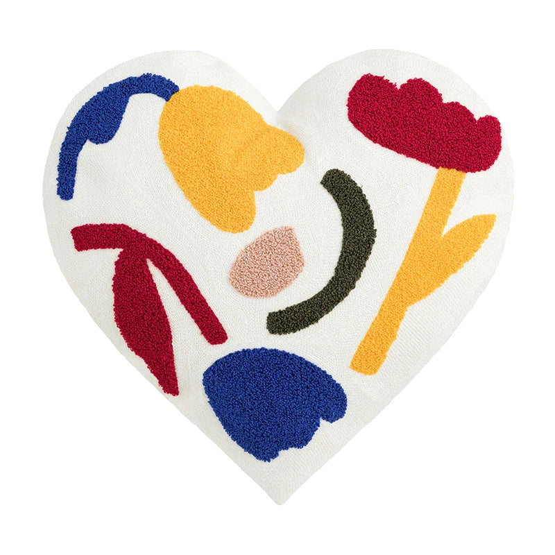 Love Heart Shape Embroidery Floral Cushion by Afralia™ - Soft for Party Festival