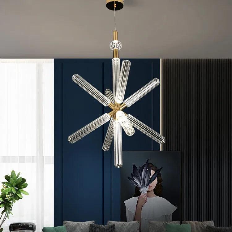 Afralia™ Snowflake Glass Chandelier Modern Carving Duplex Building Staircase Hanging Lamp