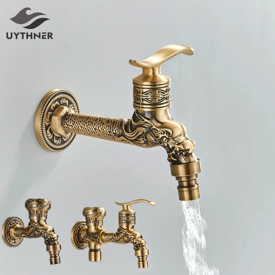 Afralia™ Antique Brass Wall Mounted Washing Machine Faucet for Bathroom, Outdoor, Garden, Bath, Toilet