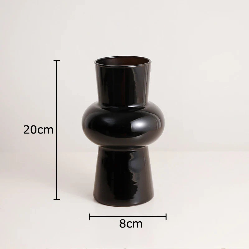 Afralia™ Black Glass Vase with Artificial Flowers for Minimalist Room Decor