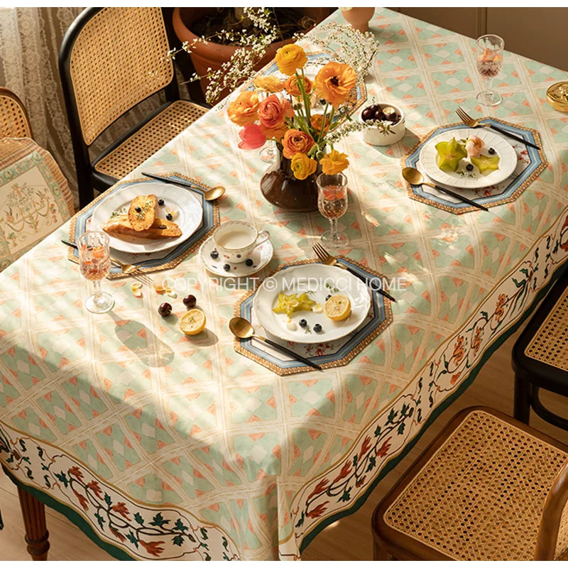 Afralia™ Baroque Flowers Fringe Placemat Set- Luxury Cotton Linen Retro Hexagon Table Mats