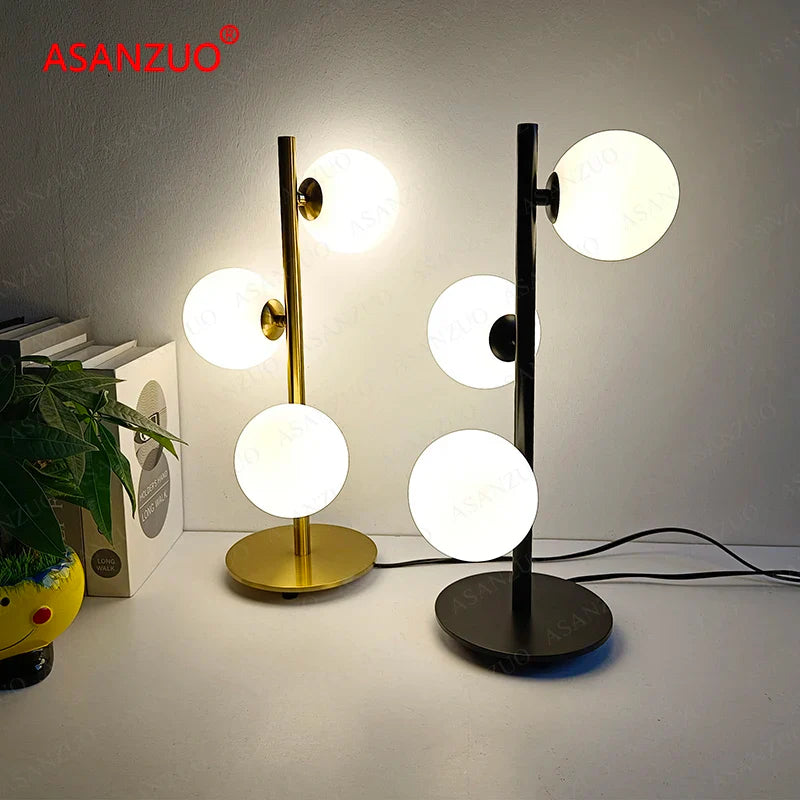 Afralia™ LED Gold Table Lamp with Milk White Glass Lampshade