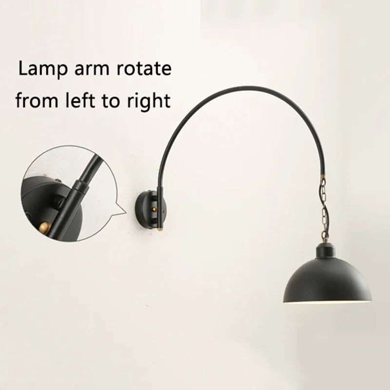 Afralia™ Long Swing Arm Wall Lamp, Industrial Vintage Living Room Light