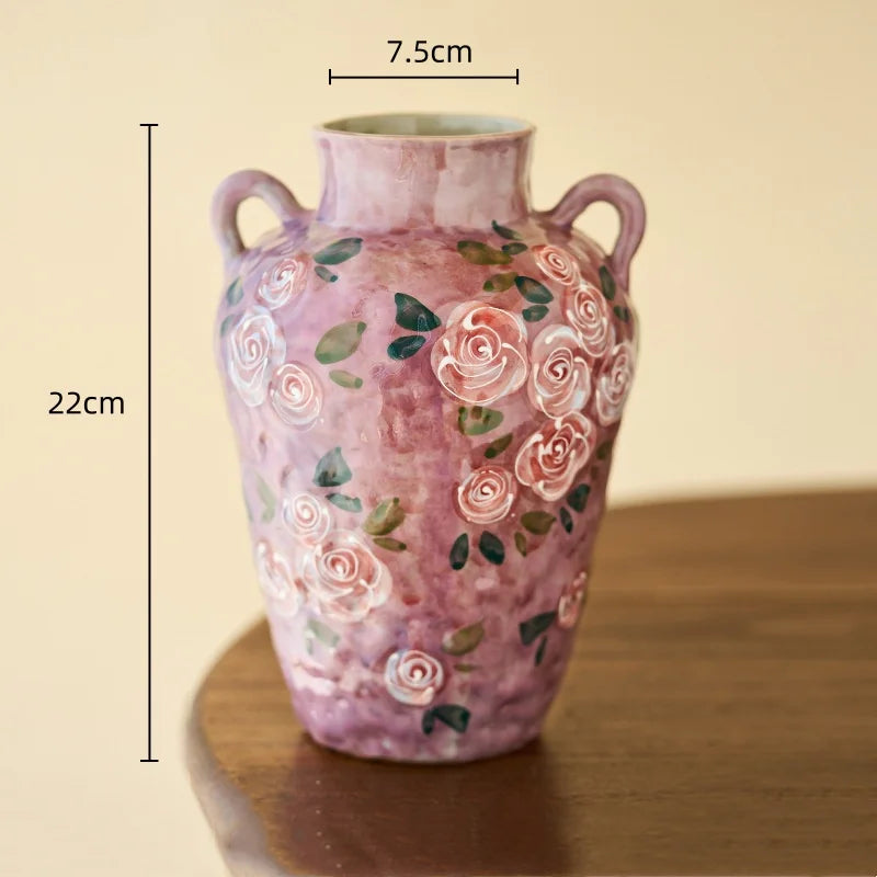 Afralia™ Hand-Painted Ceramic Rose Flower Vase Home Decoration