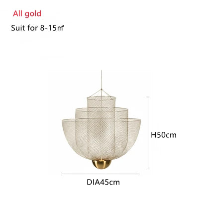 Afralia™ Gold Mesh Grid Ceiling Chandelier: Dimmable LED Indoor Lighting