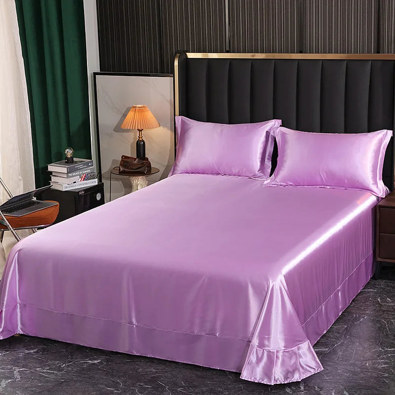 Afralia™ Silk King Bed Sheet Set with Pillowcase - Luxuriously Soft Solid Color Flat Sheet