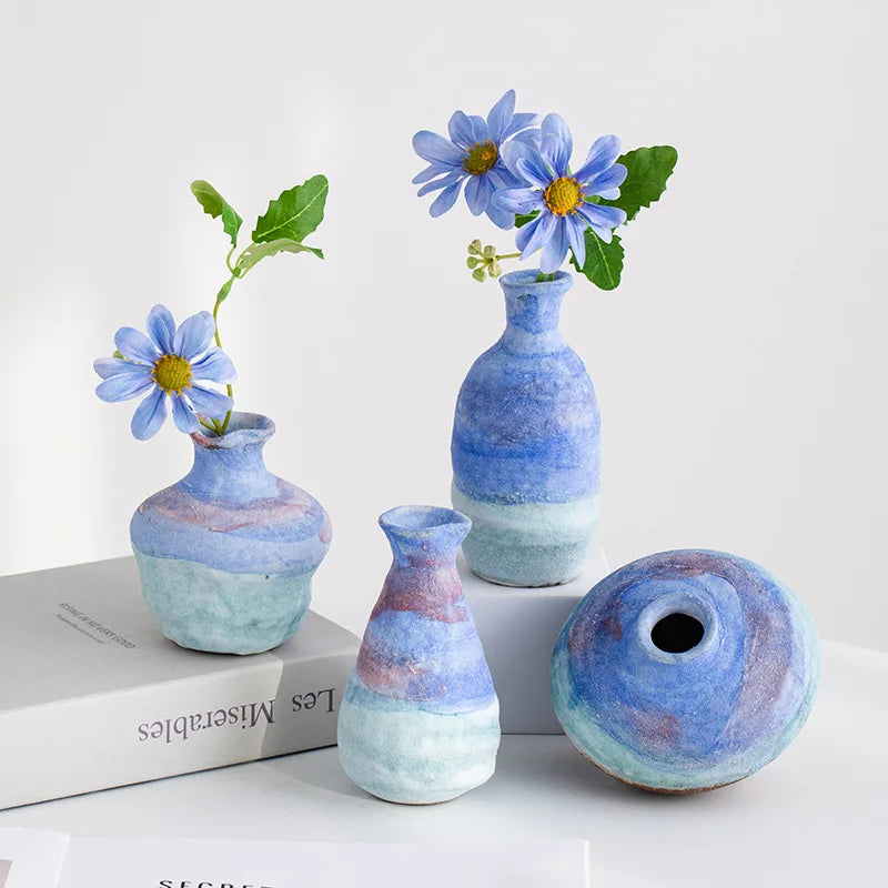 Afralia™ Starry Sky Gradient Ceramic Vase Desktop Ornament & Flower Arrangement Accessory