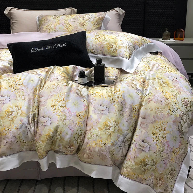 Afralia™ Rose Flowers Bamboo Fiber Bedding Set: Soft & Silky, 1 Duvet Cover, 2 Pillowcases, 1 Flat Sheet