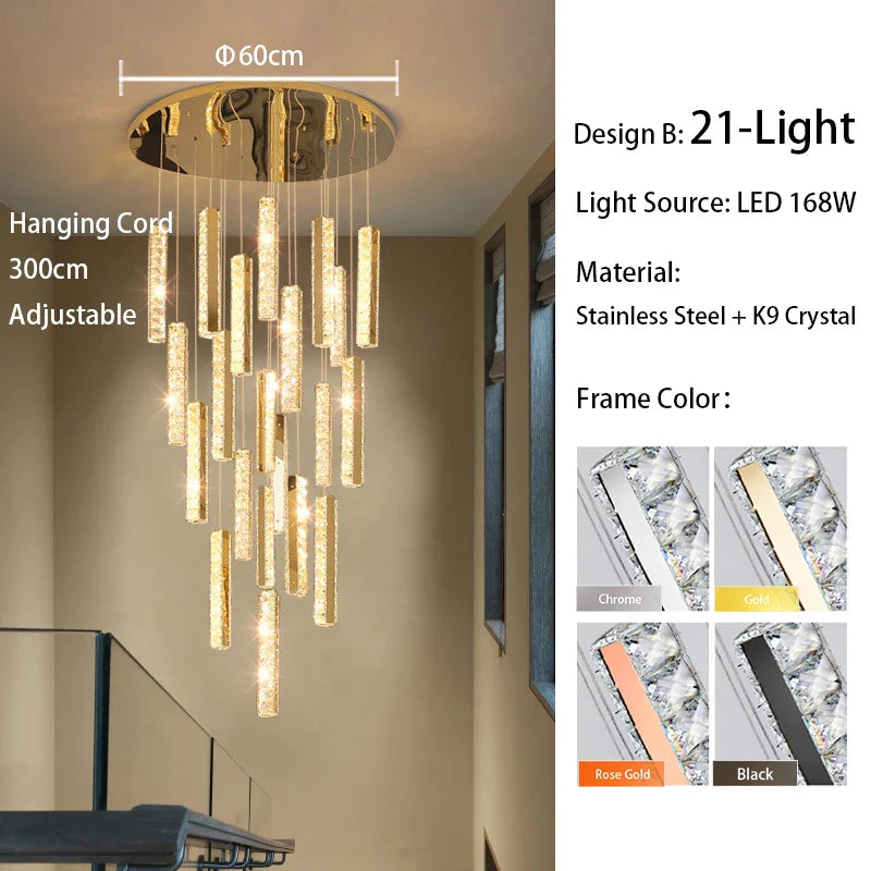 Afralia™ Large Crystal Luxury Chandelier for Living Room Dining Hall Stair Suspension