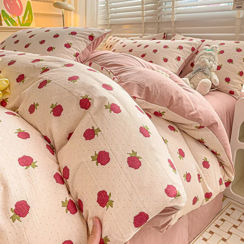 Afralia™ Cartoon Pattern Cotton Bedding Set with Double-Layer Quilt Cover & Super Soft Bedsheet