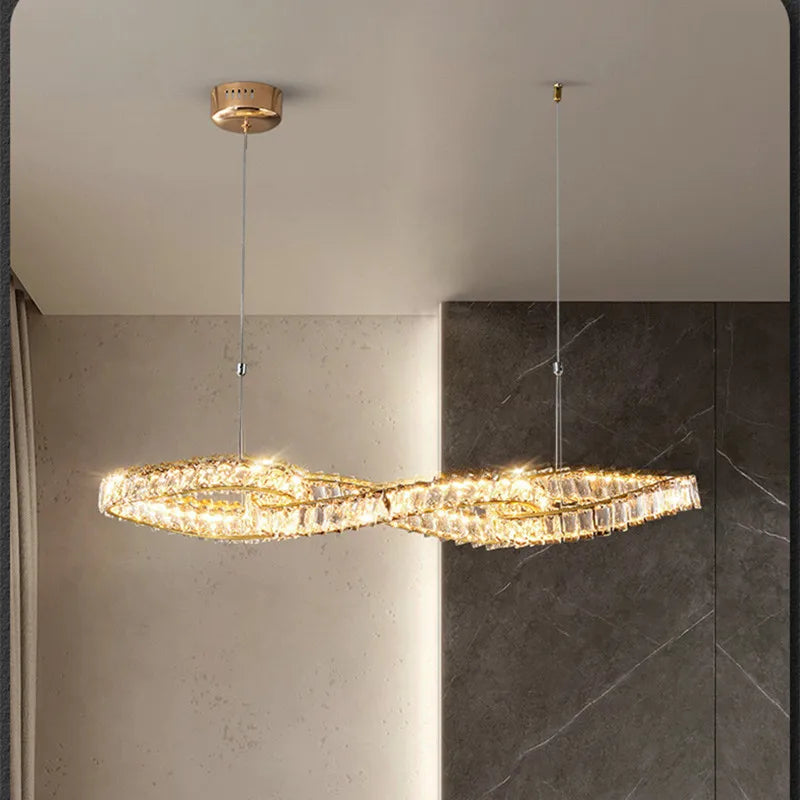 Afralia™ Gold Metal Crystal Pendant Light Luxury Dimmable LED Hanging Lamp