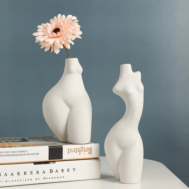 Afralia™ Ceramic Nude Portrait Vase | Modern White Bust Decor | Living Room Decoration