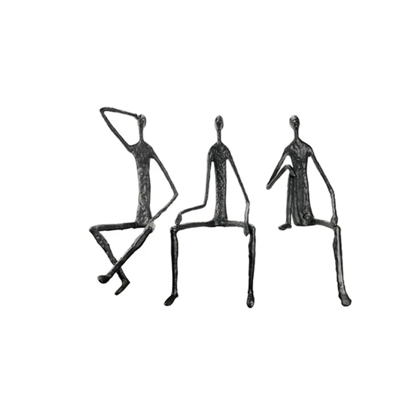 Afralia™ Seated Figure Metal Portrait Sculpture, Handcrafted Iron Statue for Home Decor