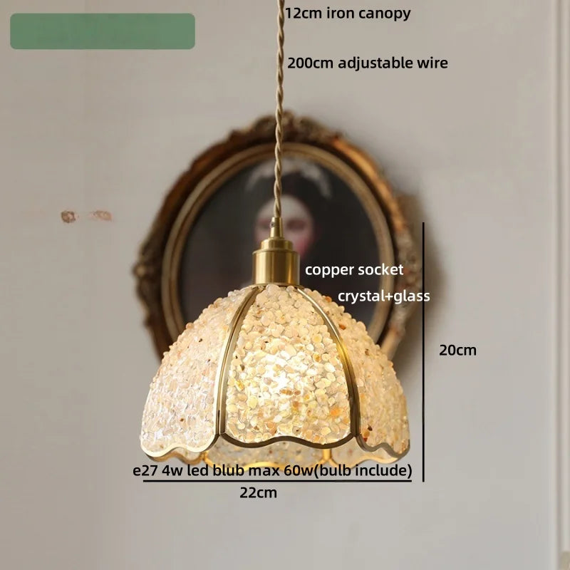 Afralia™ Copper Walnut LED Pendant Lamp Crystal Glass Hanging Light