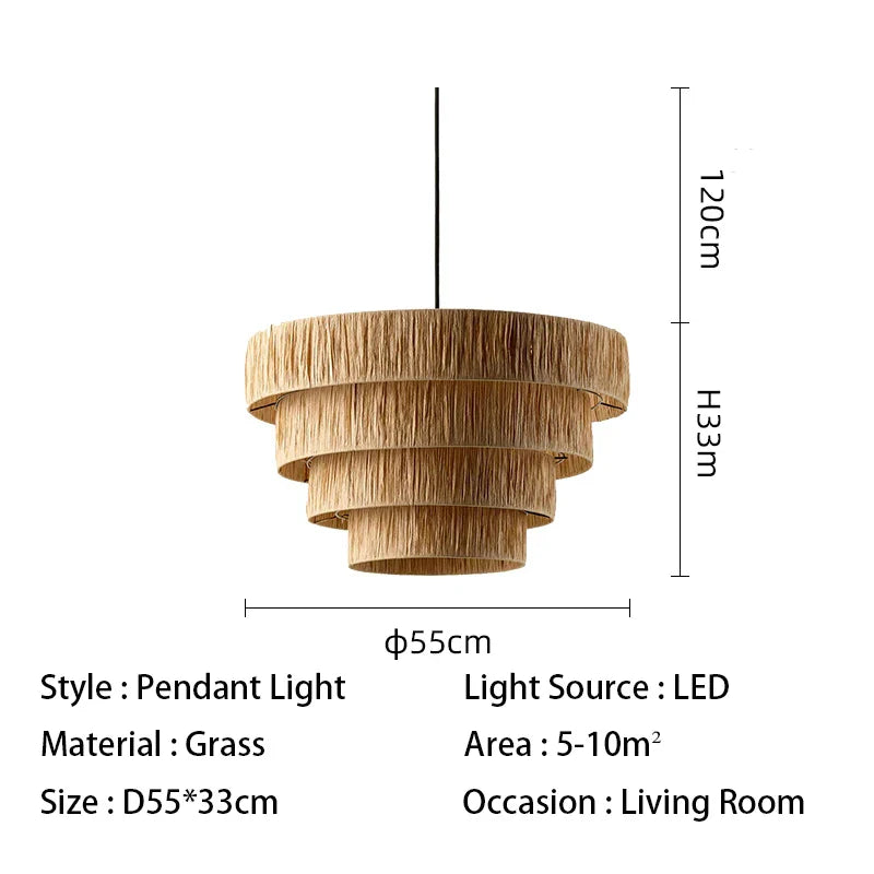 Afralia™ Wabi Sabi Chandelier: Japanese Retro Straw Pendant Light for Living Room, Bedroom, and Teahouse