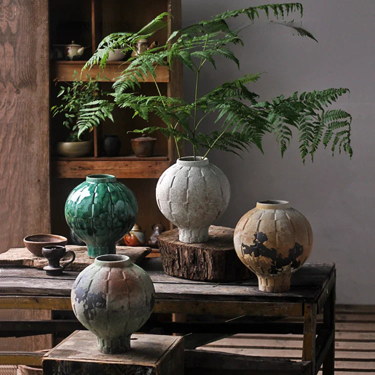 Afralia™ Green Ceramic Spherical Vase Geometric Lattice Design Home Decor Accessory