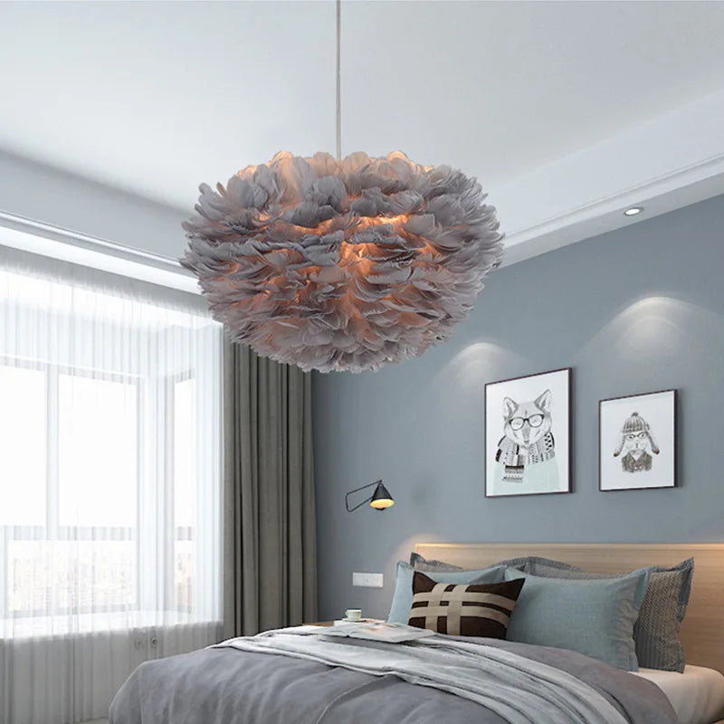 Afralia™ Nordic Feather Chandelier: Warm, Romantic LED Pendant Lamps for Girl Room and Clothes Shop