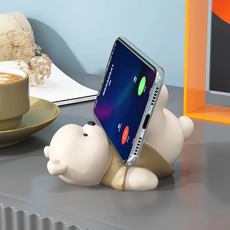Afralia™ Bear Cellphone Stand: Cute Lying Bear Design, Desktop Ornament, Modern Animal Figure - Best Gift