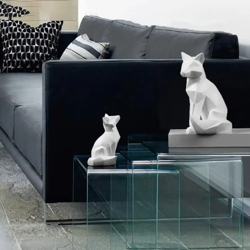 Afralia™ Geometric Fox Sculpture Modern Home Decor Abstract Ornaments Statues